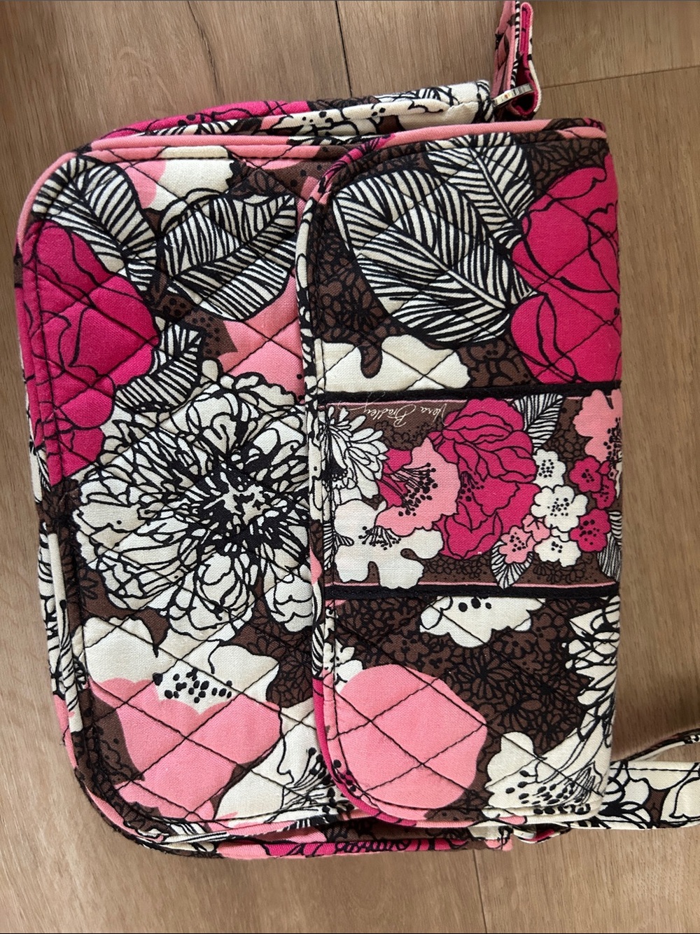 Floral Quilted Wristlet Pouch in Hot Pink, Light Pink & Brown Vera Bradley